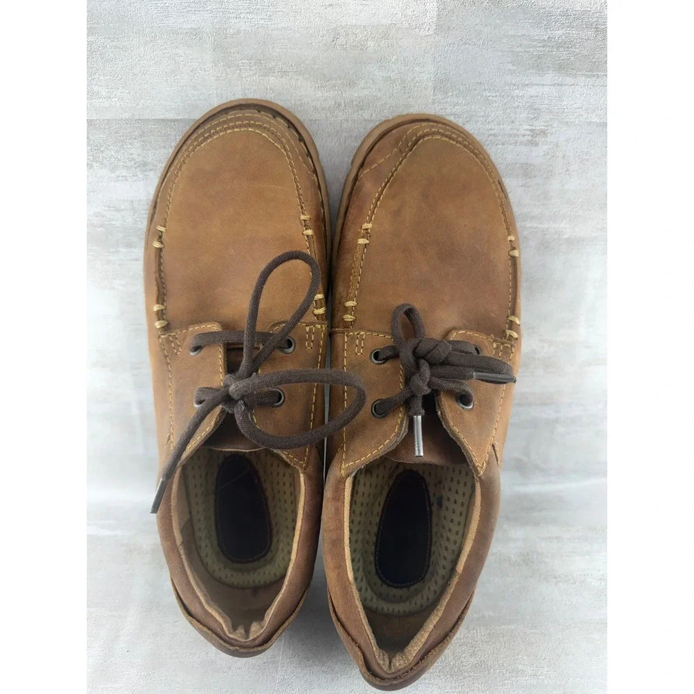 Born Hemlock Men Brown Leather Lace Up Moc Toe Boat Shoe Loafers H39341 Size 10